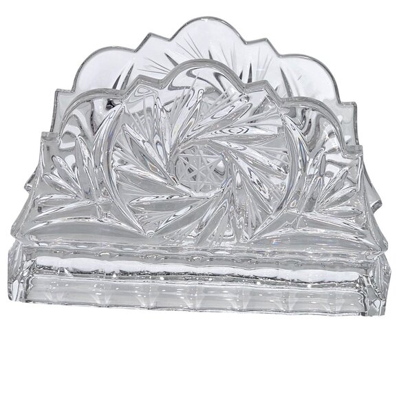 Vintage Cut Glass Letter Or Napkin Holder 6" scallop edge intricate swirl 24% C - Picture 11 of 11